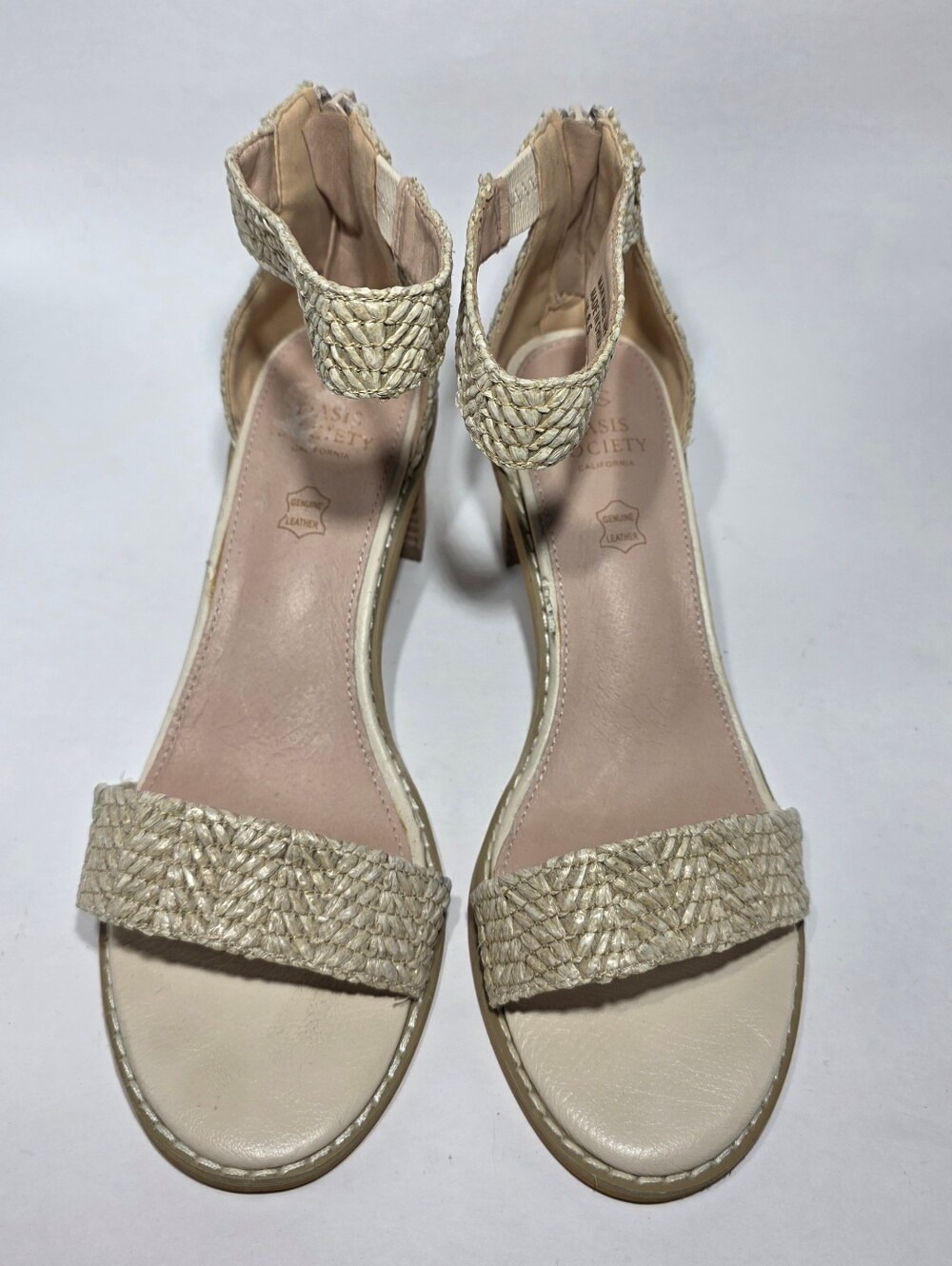 Oasis Society Women’s 8.5 Gold Metallic Woven Ankle Strap Block Heel Sandals